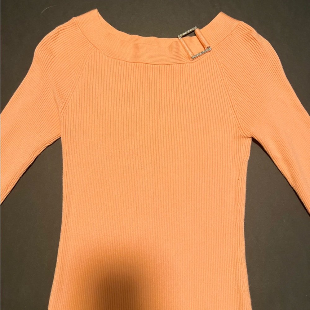 Orange Ribbed Long Sleeve Top